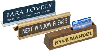 Check out our selection of desk name plates. Choose Font Style, engraved with custom name, title or custom text. Low Prices